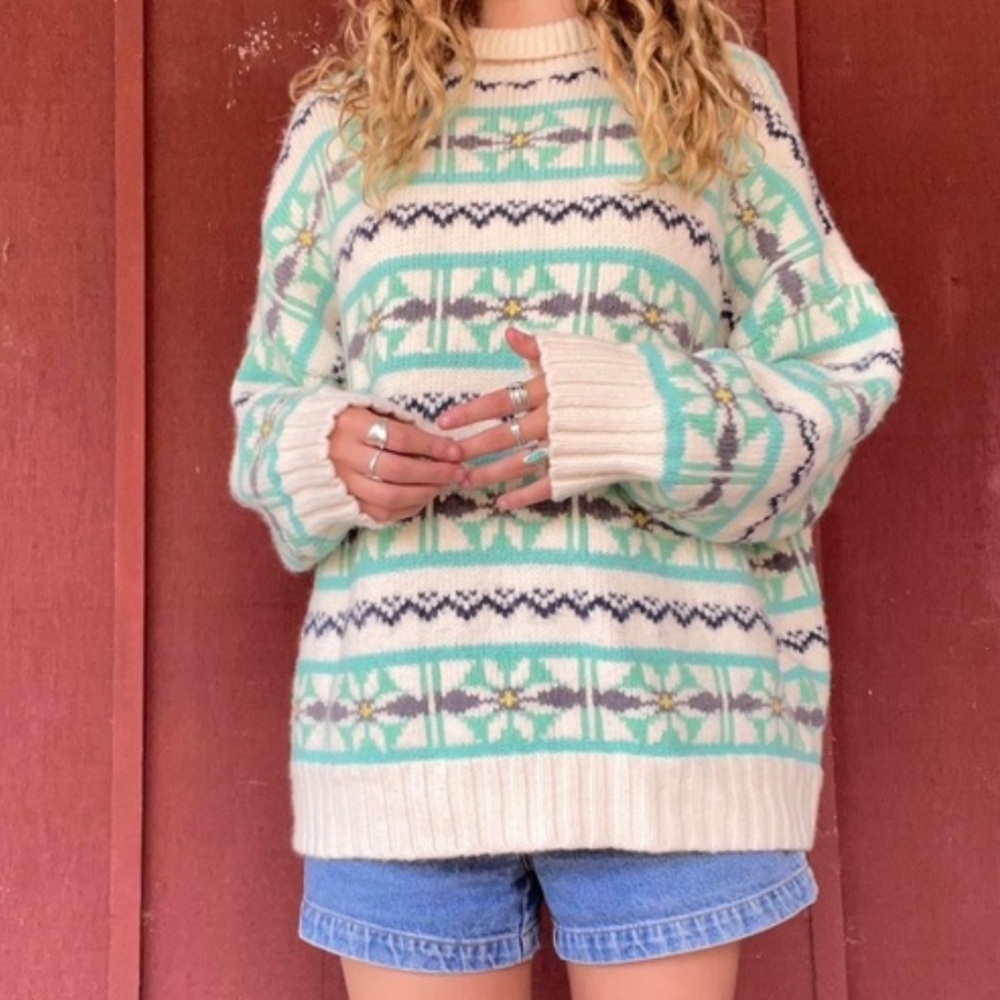 American Eagle Mock-neck Fair isle Sweater Chunky Oversized Size XL